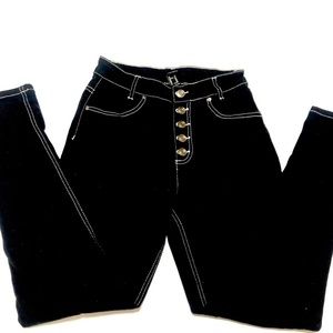 Black contrast white stitching button up pants